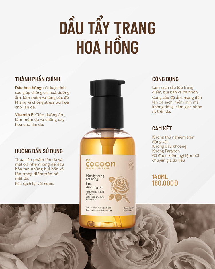 dầu tẩy trang hoa hồng cocoon